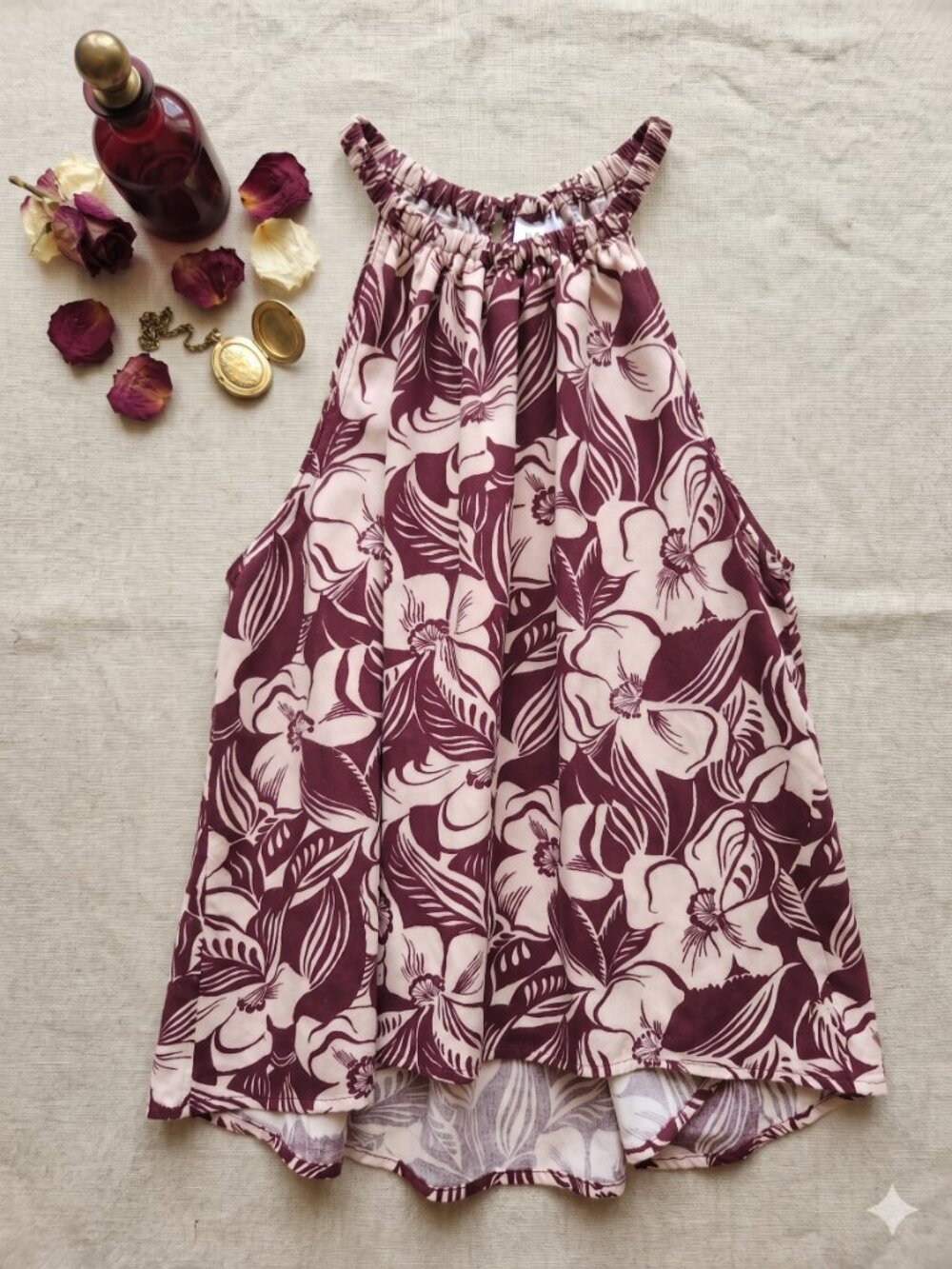 GAP Floral Halter Tank Top in Cream and Maroon